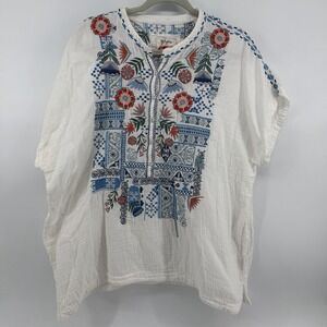 Jonny Was "Chrisley" Blouse Womens Size Large Embroidered Tunic Top 100% Cotton